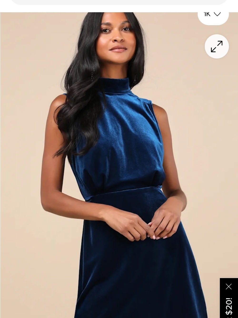 Lulu's Midnight Blue Velvet Mock Neck Mini Dress